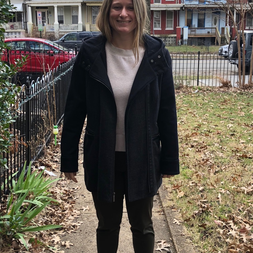 Wool Blend Zip Front Coat with Hood - Picture 4 of 11